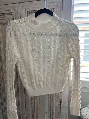 Commense Cream Open-Knit Mock Neck Sweater